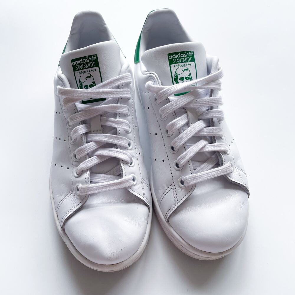 Mens or Boys Adidas Stan Smith White and Green Classic Sneakers Size 6